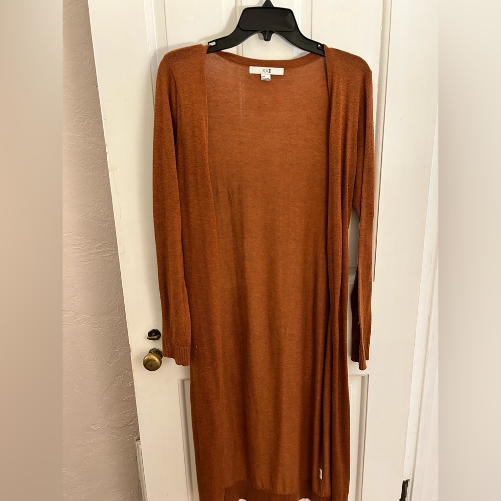 Floor length Open Front Cardigan in Rust